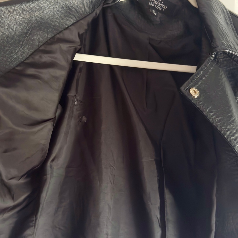 CoffeeShop Faux Black Leather Jacket with Gold Zippers - Picture 6 of 10